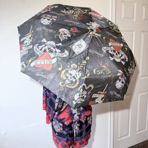 Ed Hardy Umbrella Skull Roses Auto Open & Auto Close NWT Love Kills Slowly